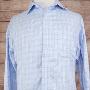 Jos A Bank Reserve Shirt Mens 17-34 Large Blue No Wrinkle Egyptian Cotton -12